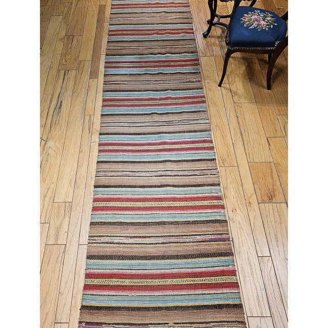 American Antique American Amish Rag Runner, Handwoven Wool & Cotton, Stripe Pattern, 3x15 For Sale - Image 3 of 16