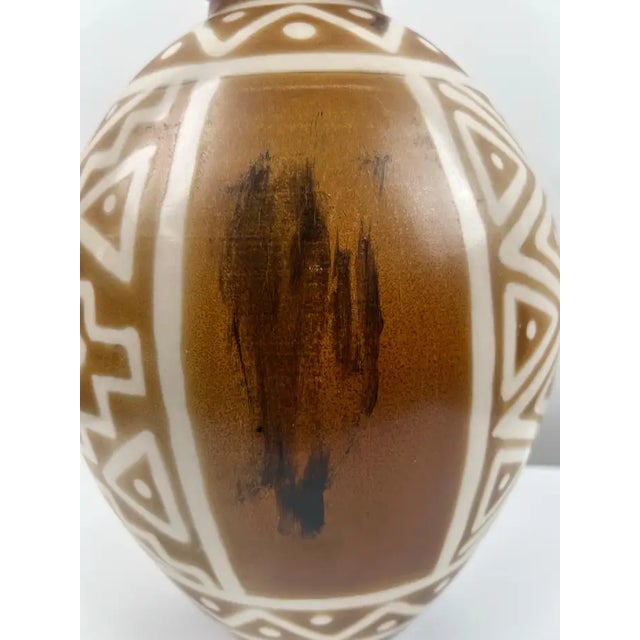 Studio Pottery Brown & Off White Vase W Tribal-Inspired Geometric Motifs Signed For Sale - Image 11 of 13