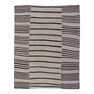 Vintage Hand-Woven Turkish Kilim in Wool With Sub-Geometric Striped Panel Design For Sale