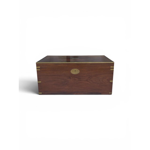 Early 20th Century Early English Horse & Hunt Campaign Style Brass Bound Mahogany Trunk / Box / Coffee Table For Sale - Image 5 of 6