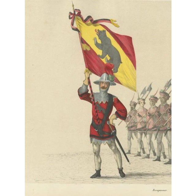 Mid 19th Century H. Jenny, Bernese Banner Carrier Leading Halberdiers in Swiss Confederation Pageantry, 1855, Print For Sale - Image 5 of 10