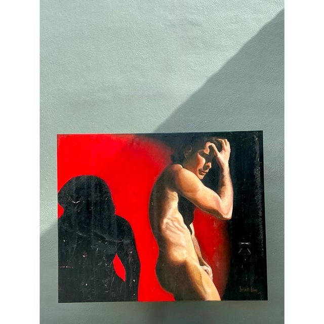 Wood Vintage Monumental Figurative Oil Portrait on Canvas For Sale - Image 7 of 12