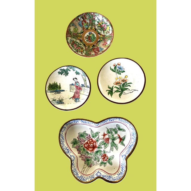 C1950 Chinese Enameled Butterfly-Shape Pin Tray, Peonies, Polychrome Enamel 6" For Sale - Image 15 of 15