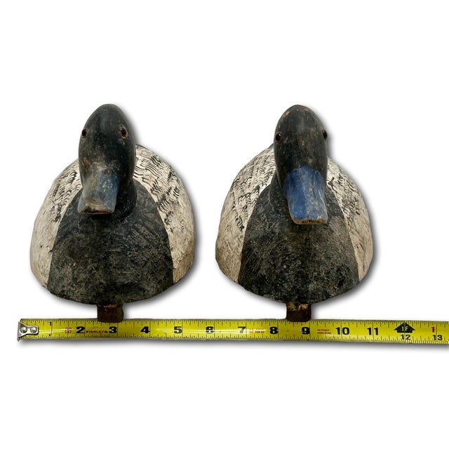 Nice Original Pair of Antique American Primitive Hand Carved & Painted Wood Duck Hunters Working Decoys Circa 1920s For Sale - Image 18 of 18