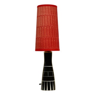 Mid-Century Table Lamp with Red Silk Shade from Royal Dux, 1955 For Sale