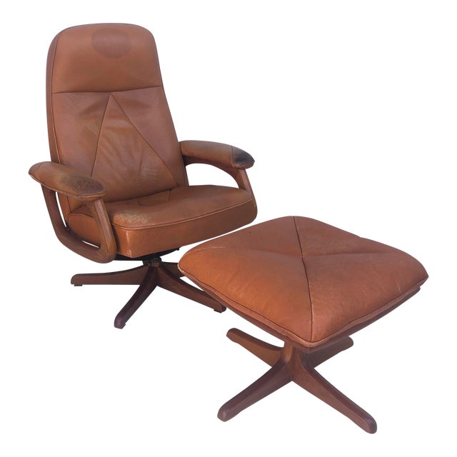 Scandinavian Modern Swivel Lounge Chair With Ottoman Chairish