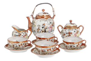 Japanese Porcelain Kutani Tea Service, 19th Century, Set of 23