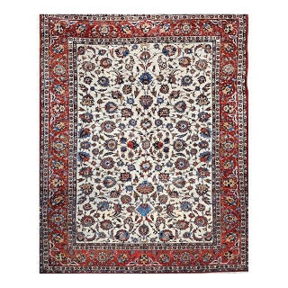 Vintage Persian Isfahan Room Size Rug in Floral Pattern in Ivory, Red, Blue, Green, Pink For Sale
