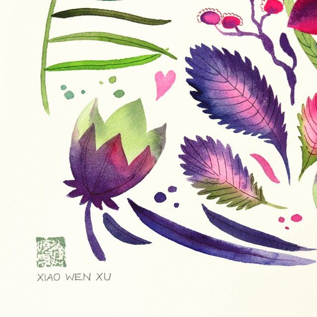 Bellflower - Colorful Abstract Floral Painting on Paper Original Artwork by Xiao Wen Xu For Sale - Image 4 of 6