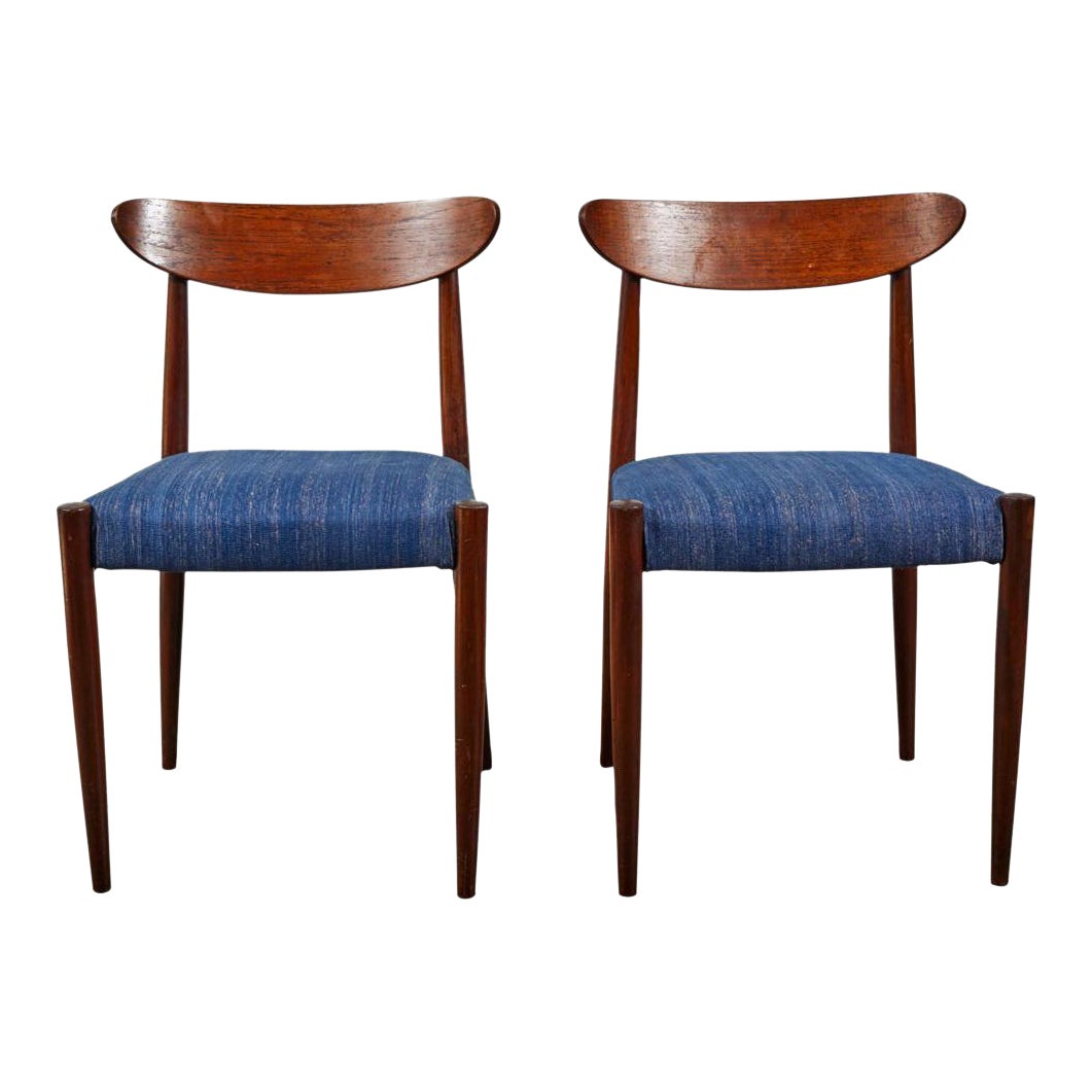 Pair Of Midcentury Blue Upholstered Dining Chairs With Tapered Legs Chairish