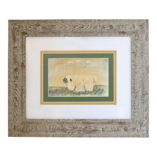 Mid 20th Century Folk Art Watercolor of a Sheep For Sale