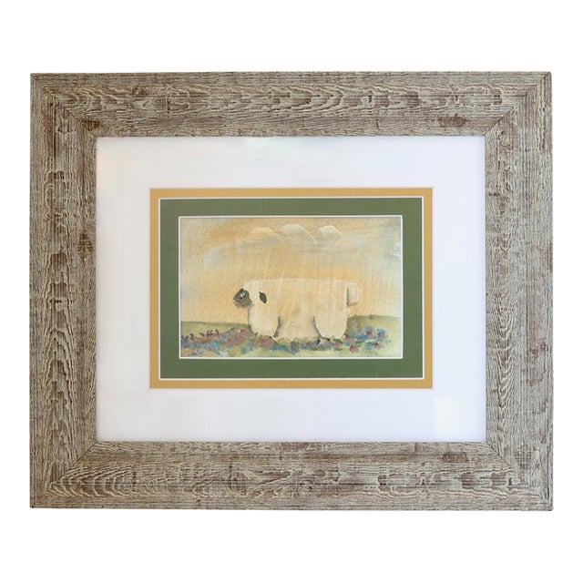 Mid 20th Century Folk Art Watercolor of a Sheep For Sale