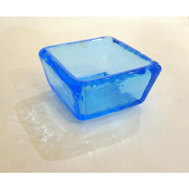 Vintage Square Trinket Trays in Thick Turquoise Bubble Glass, 1960s, Set of 2 For Sale - Image 6 of 13