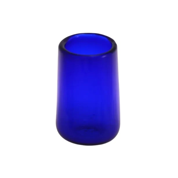 Vintage cobalt royal blue hand blown glass cylinder vase with rolled rim. No maker's mark. Light wear.