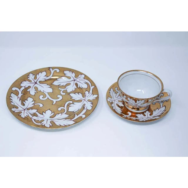 Early 21st Century Hand-Painted Gilt Porcelain Tea, Coffee Cup with Dessert Plate Set- 3 pieces For Sale In Palm Springs - Image 6 of 13