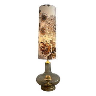 Floor Lamp with Smoked Glass Base and Floral Shade For Sale