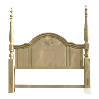 Vintage Wood King Headboard Venetian Poster Carved Cream Off White Provincial For Sale