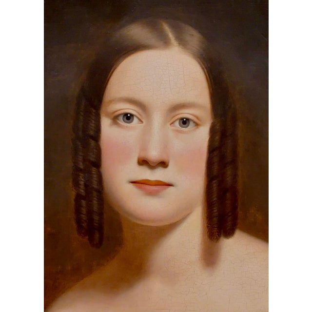 19th C. Portrait of a Young Elegant Bride-Oil Painting c.1840s For Sale In Los Angeles - Image 6 of 10