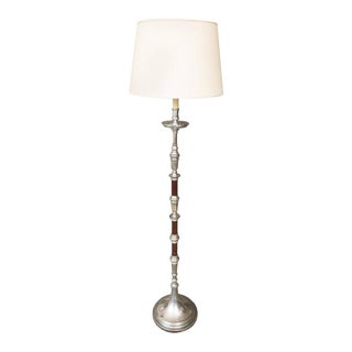 French Floor Lamp With Alternating Nickel and Colored Sections For Sale
