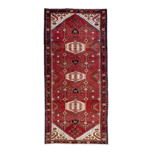 Vintage Handmade Persian Red Geometric Wool Runner Rug 4'7" X 9'10"