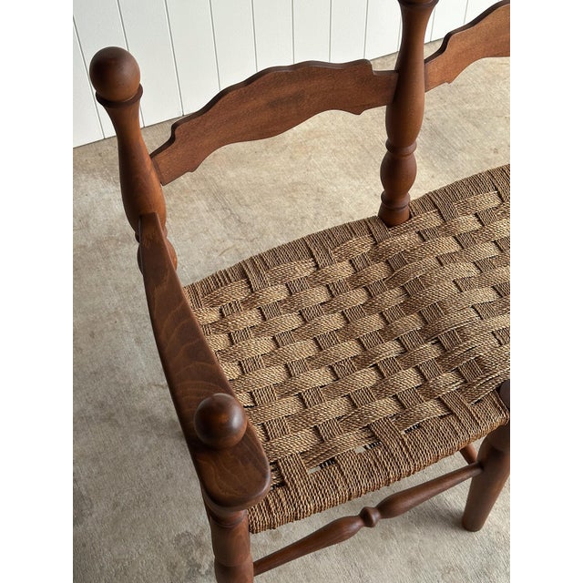 Turned Wood Double Bench With Woven Cord Seat and Finials, C. 1950 For Sale - Image 14 of 18