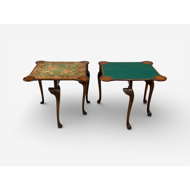 Georgian, Card or Game Tables, a Pair, Tapestry, Mahogany, 18th Century For Sale - Image 4 of 18