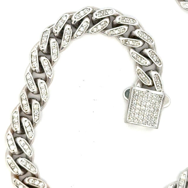 Men’s 14k White Gold 6.5 Carat Diamond Pavé Link Bracelet For Sale - Image 9 of 11