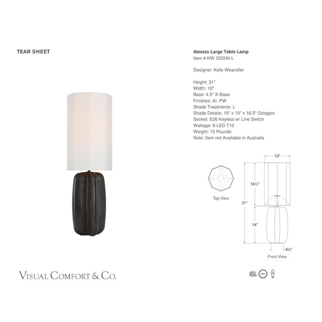 Kelly Wearstler by Visual Comfort Signature Alessio Large Table Lamp in Aged Iron with Linen Shade Designer: Kelly...