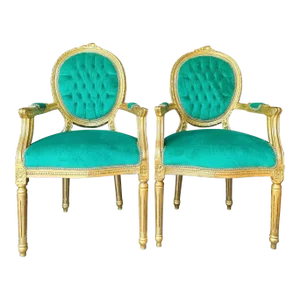 Tufted Chair Green Velvet French Rococo Style - Set of 2
