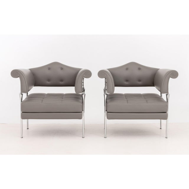 Pair of Luca Scacchetti for Poltrona Frau "Hydra Enif" Armchairs, in gray leather upholstery with tufted backrest and...