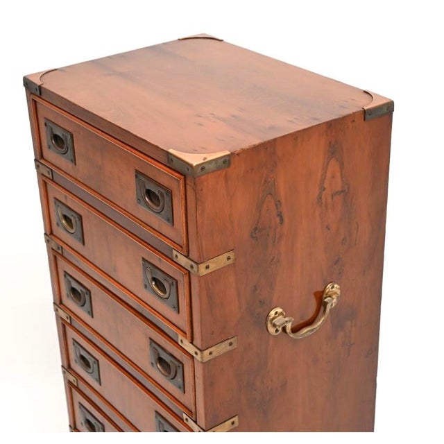 Wood Antique Yew Wood Military Campaign Chest of Drawers, 1950 For Sale - Image 7 of 11