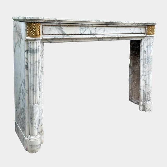 Antique French Louis XVI Style Arabescato Marble and Ormolu Fireplace Mantel, 1850 For Sale - Image 3 of 8