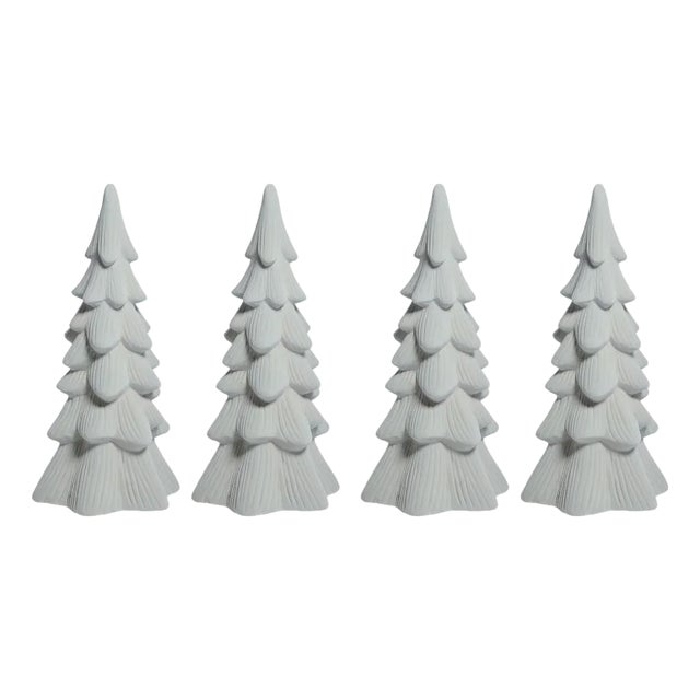 Snow-Covered Flocked Ceramic Trees, Set of 4, 11" For Sale
