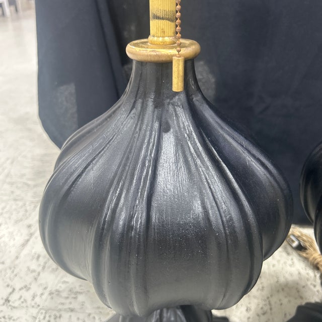 Vintage Ebonized Wood Carved Lamps - a Pair For Sale In New York - Image 6 of 7