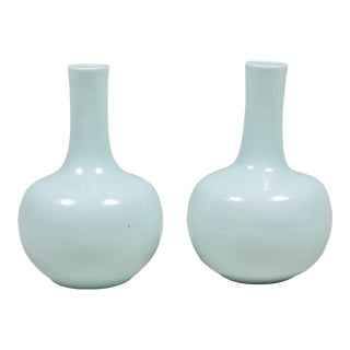 Chinese Monochrome Glaze Celadon Bottle Shape Vases - a Pair For Sale