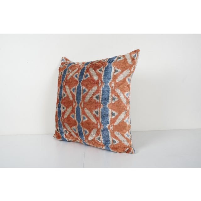 Mid-Century Modern Square Peach Ikat Velvet Pillow Cover For Sale - Image 3 of 5