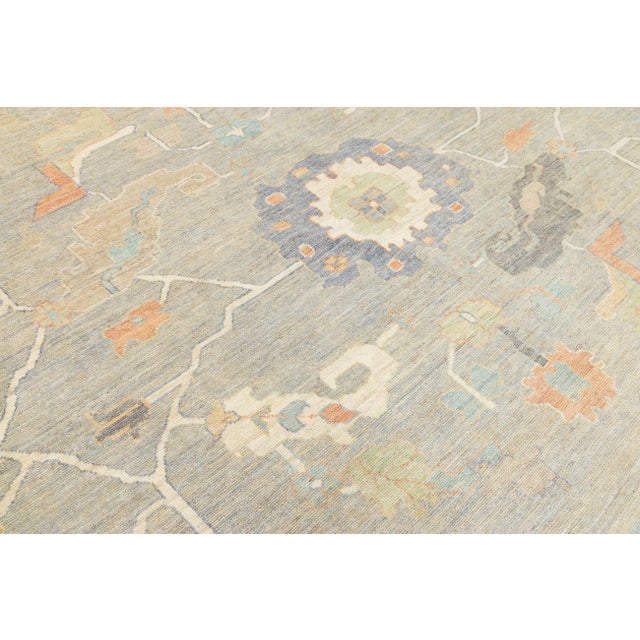 Modern Oushak Style Area Rug – Hand-Knotted Wool in Neutral Sage & Terracotta For Sale In New York - Image 6 of 11