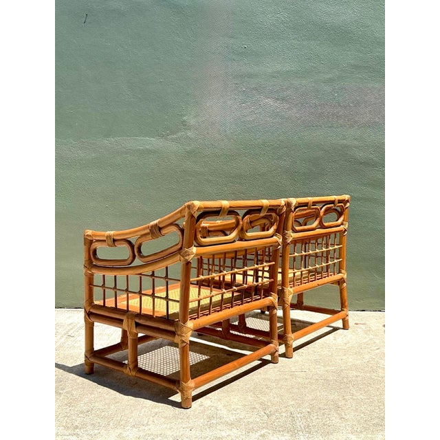 Late 20th Century Vintage Loop Rattan Lounge Chairs - A Pair For Sale - Image 5 of 17