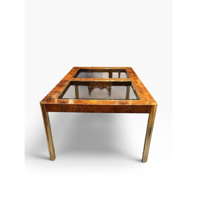 Century Furniture 1970s Century Furniture Burl Wood and Brass Dining Table (Two Leaves) For Sale - Image 4 of 10