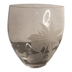 1980s Poinsettia Etched Floral Crystal Bud Vase Made in Poland
