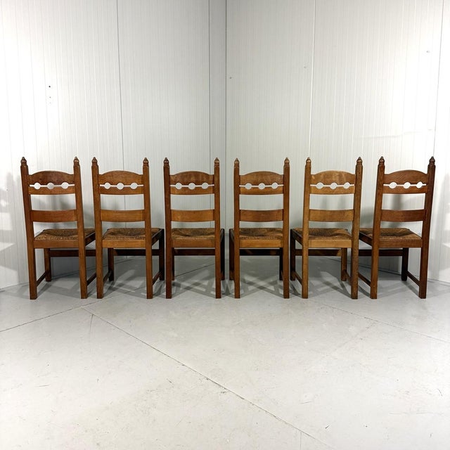 Rustic Oak Razor High Back Dining Chairs, 1960s, Set of 6 For Sale - Image 12 of 18