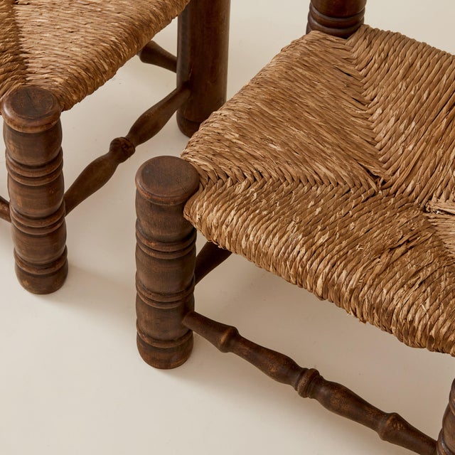 1960s Charles Dudouyt Brutalist Low Fireside Chairs, Oak and Rush, a Pair For Sale - Image 9 of 9