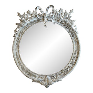 Late 19th Century Round French Rococo Gilted & White Bronze Wall Mirror For Sale