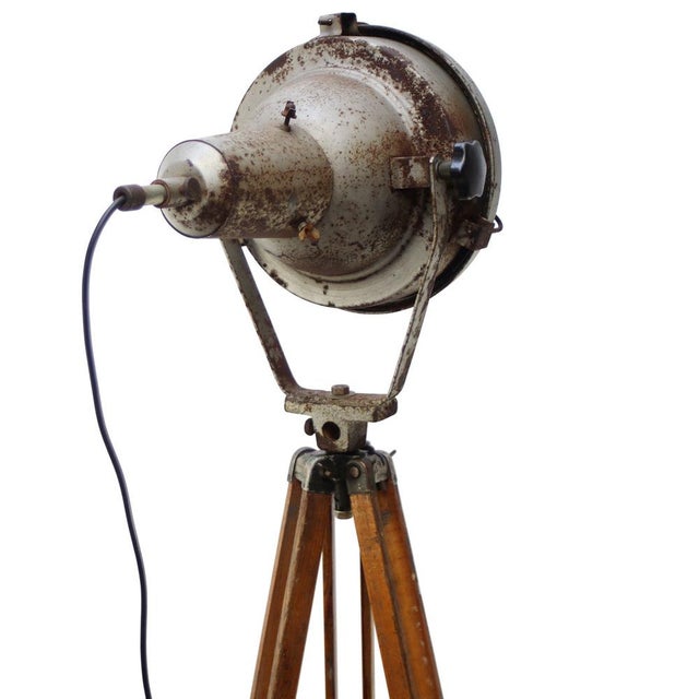 Vintage Industrial Clear Glass and Wooden Floor Lamp For Sale - Image 6 of 7