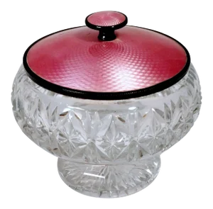 English Art Deco Sterling Enamel Guilloche Jar