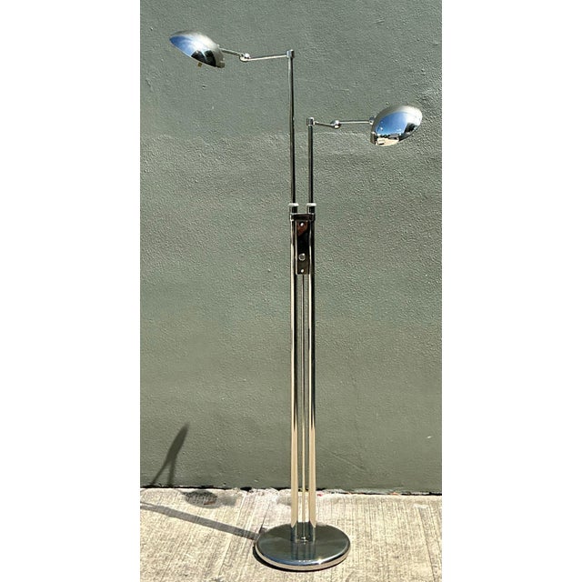Late 20th Century Holtkoetter Leutchen Chrome Dual Head Floor Lamp For Sale - Image 12 of 12
