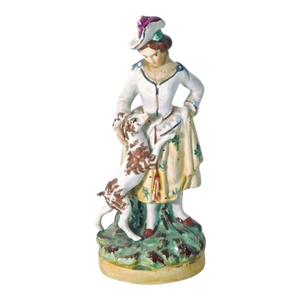 Antique English Staffordshire Lady & Dog