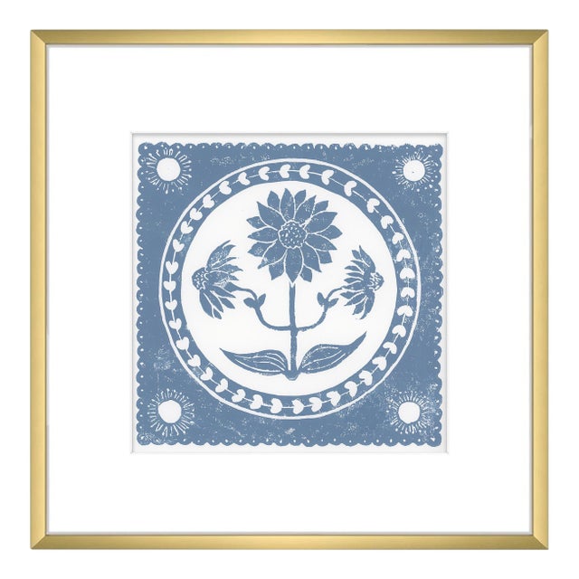 12x12" Framed Cornflower Blue and White Sunflower Flower Art Print Botanical Wall Decor For Sale