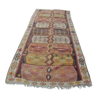 Oversize Handmade Floor Turkish Kilim Rug - 4′7″ × 10′9″ For Sale