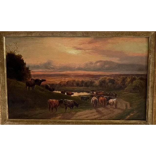 Champagne Late 19th Oil on Panel Century Pasture Landscape With Cow Oil Painting, Framed For Sale - Image 8 of 11